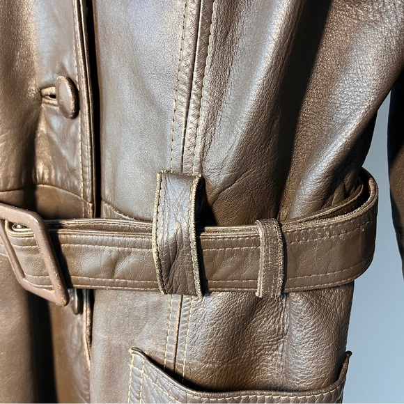 Vintage Olympic Long Leather Coat, Removable Faux Fur Liner - Picture 4 of 16